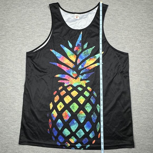 Colorful Pineapple Print Tank Top Womens Sz L Black Sleeveless Tropical Rainbow - Picture 11 of 12